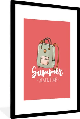 Produktbild von MuchoWow® Gerahmtes Poster Sommer - Koffer - Grau 60x90 cm - Poster mit Schwarzem Bilderrahmen Wandposter Rahmen Foto Bilder - Dekoration - Wandposter Wohnzimmer - Hochwertig
