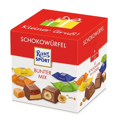 Produktbild von Ritter Sport Schokowürfel Box Bunter Mix aus verschiedenen Sorten 176g