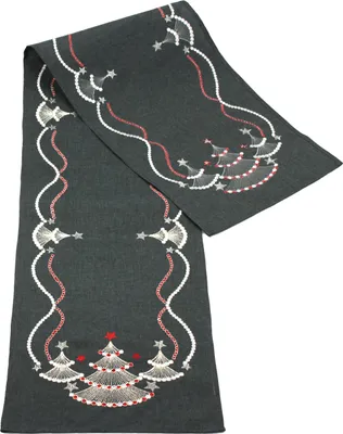 Produktbild von Weihnachten Tischläufer 35 x 170 cm Tannenbaum Tischdecke mit Stickerei Weihnachtsdeko Leinenoptik