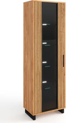 Produktbild von Vitrine Paula Eiche furniert Softclose Schattenfuge Schwarz NEU/OVP