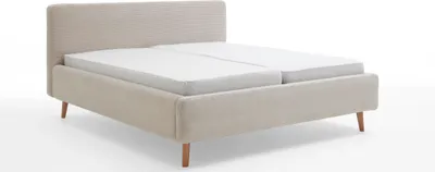 Image de Meise Möbel Mattis Lit rembourré 140x200cm pied en bois Tête de lit lisse Beige