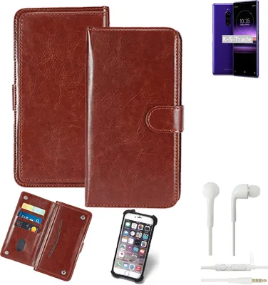 Produktbild von K-S-Trade 360° Hülle kompatibel mit Sony Xperia 1 inkl. Headphones braun Kunstleder Case BookCase WalletCase Kunstlederederhülle Handyhülle,