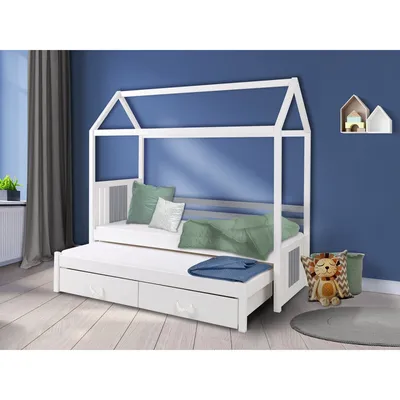 Obrázek produktu pro Dětská postel domeček 90x200 KARBEN 1 - bílá / šedá