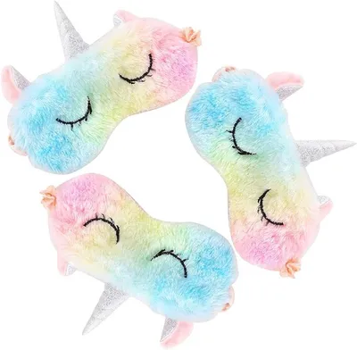 Produktbild von Einhorn-Schlafmaske – Einhorn-Maske – Flauschige Schlafmaske – 3 Stück – Einheitsgröße – Kinder und Erwachsene – CHPN
