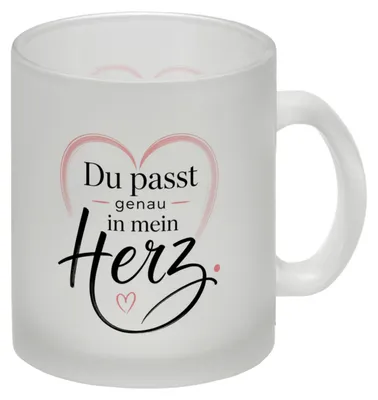 Produktbild von Glas Tasse Herz Spruch - Trinkglas mit Liebesbotschaft Becher Mit Spruch: Du