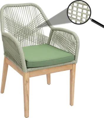 Immagine prodotto di Sedia da giardino HWC-H56b, poltrona da esterno, resistente alle intemperie corda in vimini Corda in legno di acacia ~ cuscino verde verde