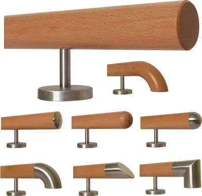 Produktbild von TIBU Buche Holz Handlauf Geländer 0,3m - 5m, Länge 430 cm, Ende gefast und 5 gerade Halter