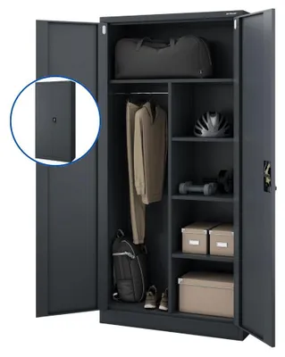 Produktbild von Mehrzweckschrank Metall abschließbar DAWID Funktionaler Metallschrank | Schließfachschrank Putzmittelschrank Besenschrank Vorratsschrank 185x90x45cm Anthrazit