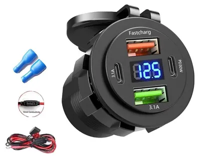 Image de Chargeur de voiture, 4 ports, double charge rapide PD et QC 3.0, 4 ports, 10A, câble 18AWG