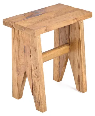 Image de Tabouret bois de teck marron 40x25x45cm