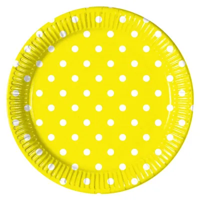 Image de Assiettes en carton à pois jaunes, 23 cm, lot de 8