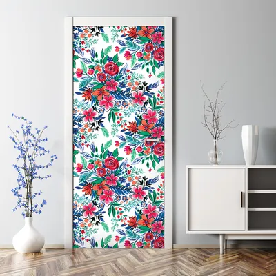 Produktbild von Dekorative Türtapete selbstklebend Klebefolie Türaufkleber Aufkleber Bunte Blumen 85 x 200 cm