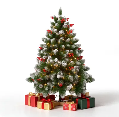 Produktbild von ACXIN Weihnachtsbaum künstlich mit Schneeimitat, integrierter LED-Beleuchtung, Massivholzständer, Dekorelementen, 1,5 m Raumdekoration