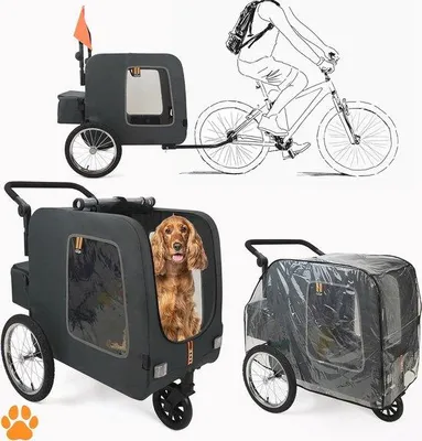 Produktbild von Famanu 3-in-1 Haustier Fahrrad- und Spazierwagen - Hundeanhänger, Einkaufswagen, Klappbarer Jogger mit Regenhaube