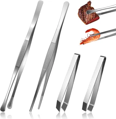 Produktbild von Küchenpinzette 4-teilig, Edelstahl, für Grillen, lebensmittelecht, ergonomisches Design