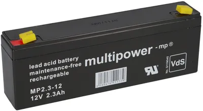 Immagine prodotto di multipower MP2.2-12 – 12 V 2,3 Ah AGM Bleiakku (VRLA), VdS G107033, Faston 4,8 mm
