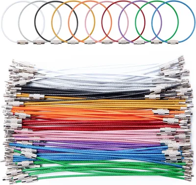 Produktbild von Draht SchlüsselanhäNger Kabel 100 Stück 15 cm Schlüsseldraht Edelstahl Bunt Schlüsselring Drahtseil Multifunktionale SchlüSselring Groß mit Drehverschluss für Gepäckanhänger,10 Farben