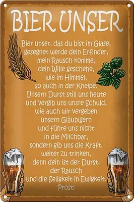 Produktbild von Blechschild  Bier Unser in Ewigkeit Gebet, 30 x 20 cm, Blechschilder Spruch Alkohol Beer