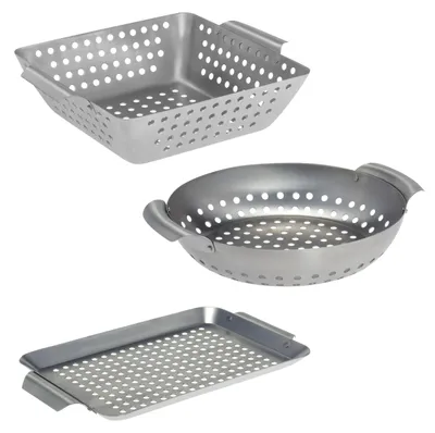 Produktbild von bremermann Grillkörbe 3er Set Edelstahl Grillpfanne Grillplatte Grillkorb