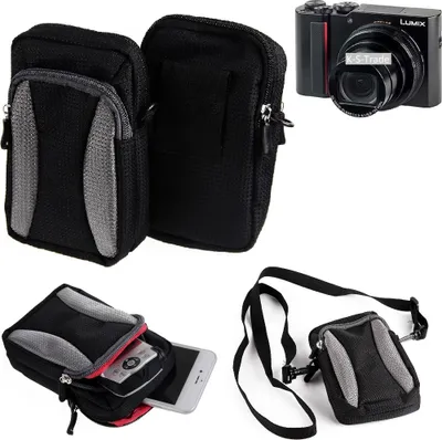 Produktbild von K-S-Trade Fototasche kompatibel mit Panasonic Lumix DMC-TZ202 Gürtel-Tasche Holster Umhänge Tasche Kameratasche, schwarz-grau Brust-Beutel