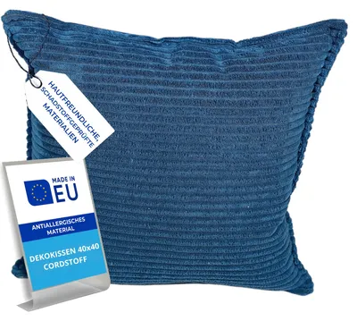 Produktbild von Pillows24 – Dekokissen 40x40 aus Cord | Weiches Zierkissen & Sofa Kissen | Deko Kissen 40x40 für Palettenkissen in Wohnzimmer & Balkon | Sofakissen  EU | Blau