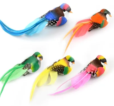 5 bunte Schaumstoff-Vögel mit Federn, Vogelmodell, 14 cm, für Dekoration