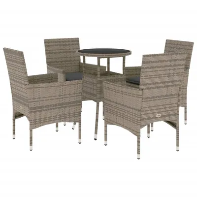 Produktbild von 5-tlg. Garten-Essgruppe mit Kissen Grau Poly Rattan und Glas