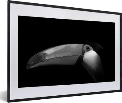 Produktbild von MuchoWow® Gerahmtes Poster Riesentukan auf einem schwarzen Hintergrund - schwarz und weiß 60x40 cm - Poster mit Schwarzem Bilderrahmen Wandposter Rahmen Foto Bilder - Schlafzimmer - Plakat in Rahmen - Drucken