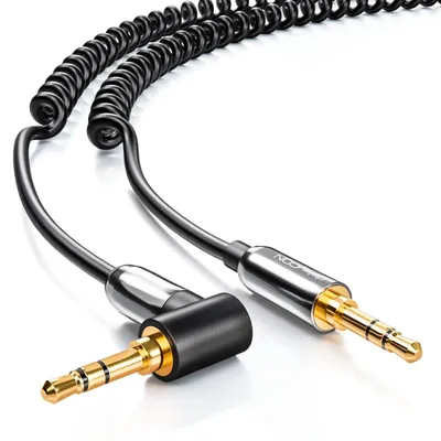 Produktbild von deleyCON 3,0m Stereo Audio AUX Klinkenkabel 3,5mm Spiralkabel 90° gewinkelt