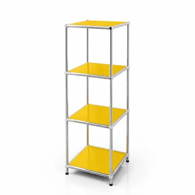 Productafbeelding van Floordirekt Concept Epure MK-005 metalen wandrek, B30 x D30 x H89 cm, geel, modulair ontwerp met open planken, verchroomd metalen frame