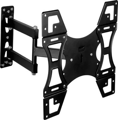 A black adjustable TV wall mount is shown against a white background.