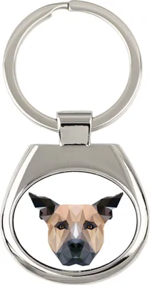 Obrázok produktu pre Staffordshire Bull Terrier, Staffordshire Bullterrier – geometrický prívesok na kľúčenku s fotografiou a nápisom „Art-Dog“
