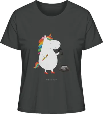 Produktbild von Mr. & Mrs. Panda Kurzarmshirt Damen Einhorn Sekretärin Größe S - Anthrazit - Geschenk, Unicorn, Rechtsanwältin, T-Shirt, Büro, shirt, Oberteil, Einhörner, Basic, Baumwoll