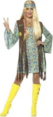 Obrázek produktu pro Hippie kostým pro ženy – hippie outfit pro dívky ze 60. let s šaty, dámská velikost M