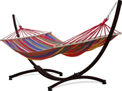 Produktbild von Potenza Outdoor Hängematte mit Gestell für 2 Personen I Stabhängematte XXL 220x160, 200kg I Braun Hängemattengestell 220kg Wetterfest