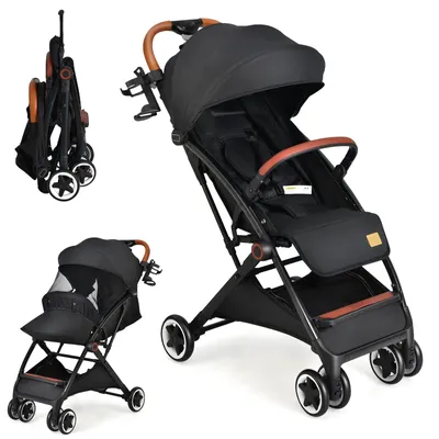 Immagine prodotto di Passeggino - Passeggino da viaggio pieghevole - Schienale regolabile - Funzione reclinabile - Cappottina - Adatto per bambini da 1 a 2 anni - Fino a 10 kg - Colore: nero