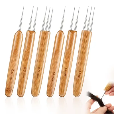Haaknaalden-Set, 0,5 mm & 1 mm, 6 Stück, Bambusgriff
