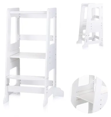 Immagine prodotto di Chipolino torre di apprendimento per bambini ausilio in piedi sgabello in legno gradino regolabile in altezza bianco