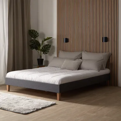 Produktbild von Homestyle4u 1925, Polsterbett 140 x 200 cm Grau Doppelbett Futonbett Bett Bettgestell Lattenrost