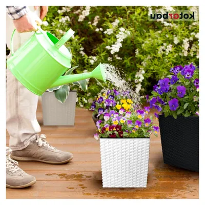 Produktbild von Blumentöpfe 6,8 L Höhe: 20 cm Pflanzentopf aus Kunststoff Übertopf mit Innentopf Blumentopf Set in Rattan-Optik für Innen und Außen