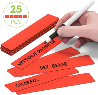 Produktbild von 2DOBOARD Magnetstreifen beschreibbar - 15 cm x 2,5 cm Rot - 25 Stück - Magnet etiketten für Whiteboard und Kühlschränke