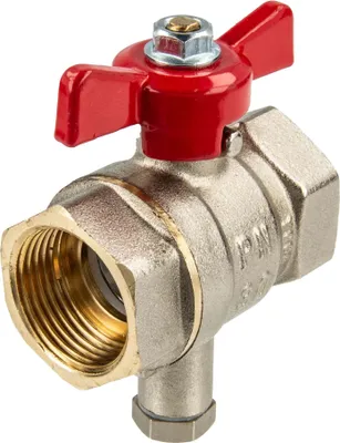 Produktbild von tecuro Kugelhahn mit Messfühleranschluss M10 x 1 mm, 1 Zoll IG/IG, MS-vernickelt, Flügelgriff