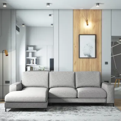 Image de Selsey Canapé d'angle MOKPEO - Canapé d'angle gris clair avec fonction sommeil, coffre de lit et revêtement en tissu Easyclean, largeur 244 cm (ottomane à gauche)