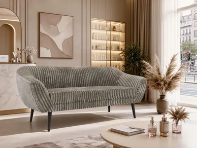 Produktbild von MKS MEBLE Skandinavisches Sofa 3-Sitzer, Sofa mit Wellenfederung, schwarze Füße, Breite 180 cm Couch mit Holzbeinen - Hellbraun Cord