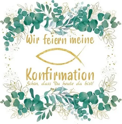 Produktbild von 20 Servietten Eucalyptus Leaves gold Konfirmation - mit Fisch 33x33cm