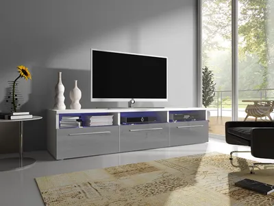 Obrázek produktu pro Televizní stolek s LED osvětlením FERNS 2 - bílý / lesklý šedý