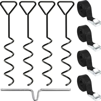 Produktbild von NewHabitat | Erdanker Bodenanker aus Edelstahl inkl. Gurte 4x schwarz