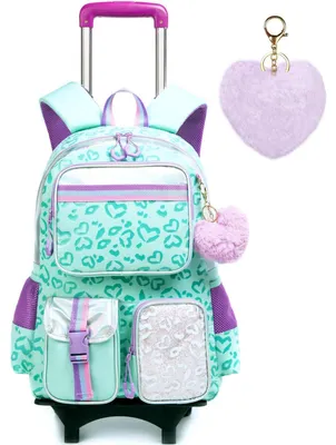 Immagine prodotto di Zaino trolley multifunzione 5 in 1 per bambine, ideale per la scuola, i viaggi e il trasporto del laptop, con contenitore per il pranzo. Colore: verde. Dimensioni: 17 pollici