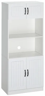 Produktbild von Küchenschrank Küchenbüffet Schrank, Landhausstil, 2 Schränke, 2 Regale, 70 cm x 40 cm x 170 cm Weiß + Schwarz
