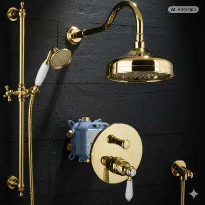Image de Ensemble de douche encastré PaulGurkes en or - Système de douche de luxe complet